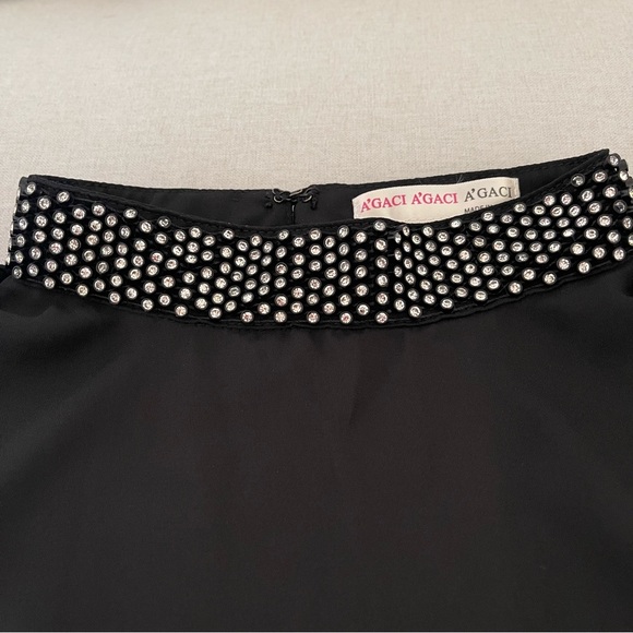 A’gaci Black Sheer Halter Top w/ Embellished Collar and Semi Open Back - Picture 4 of 6